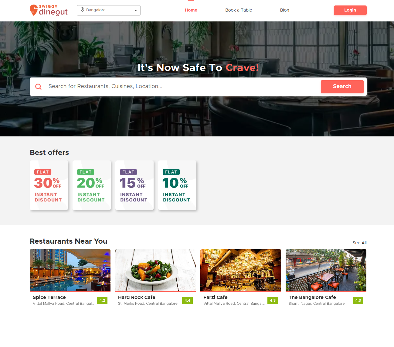 Dineout platform screenshot